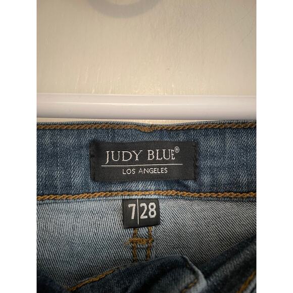 Judy Blue Relaxed Fit Jeans pockets stretch logo distressed ankle Size 7/28 - Picture 5 of 8